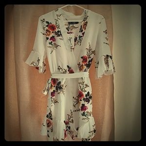 White Floral Wrap Top Romper